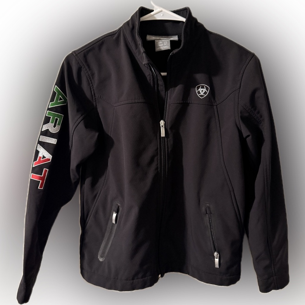 Ariat Tek Youth Kid Black Softshell Jacket with Tricolor Mexico Sleeve Unisex